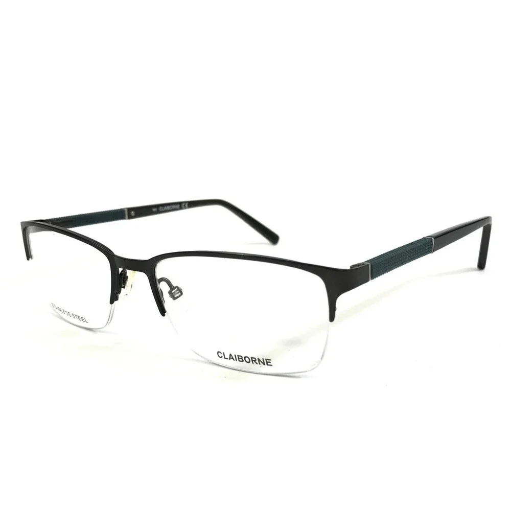 Claiborne Eyeglasses Frames CB225 0DT8 Black Green Olive Half Rim 53-17-140